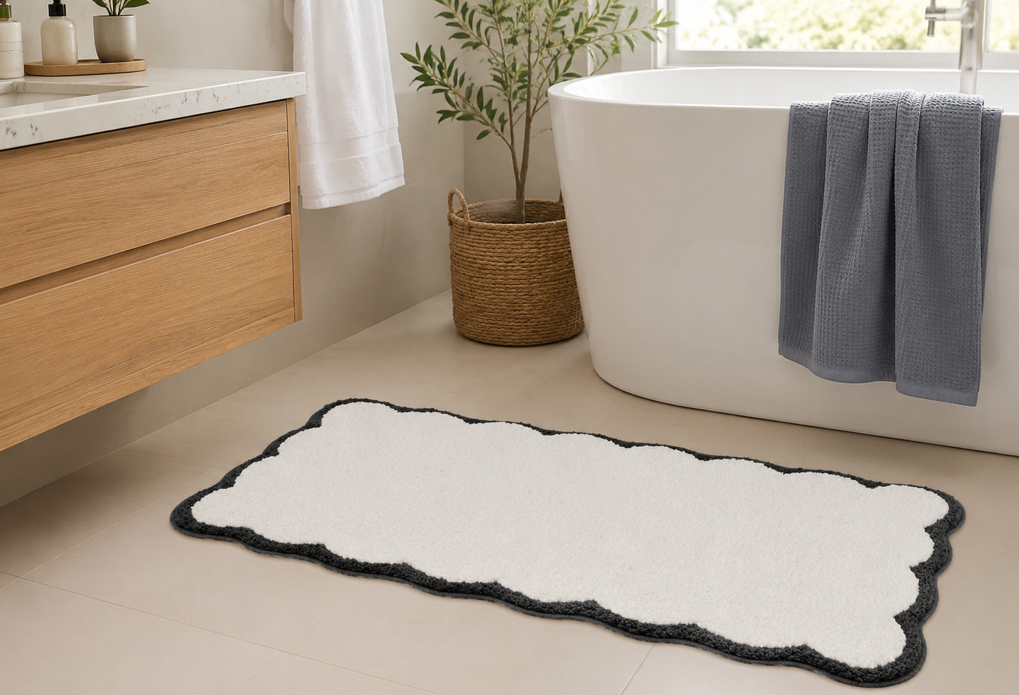 Luxury Scalloped Microfiber Bath Rug
