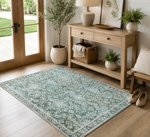 Willow Floral Accent Rug – Sage & Beige - 2x3