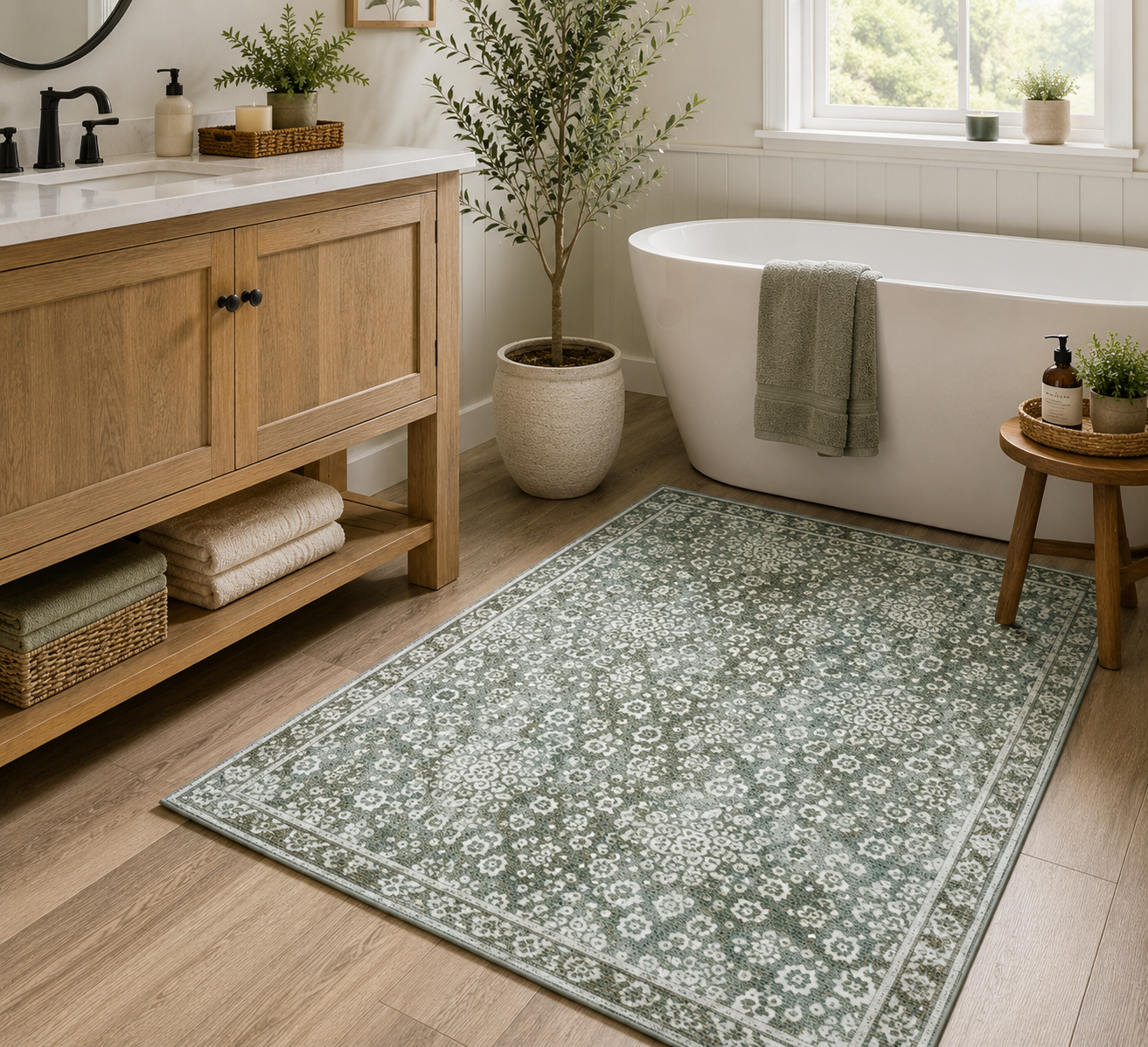 Willow Floral Accent Rug – Sage & Beige - 2x3